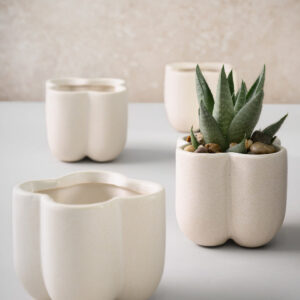 3.25in Tall Sand White Ceramic Cachepot Set of 4