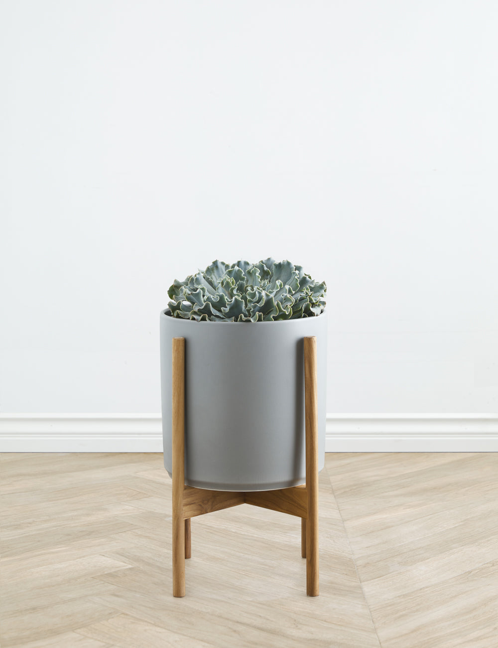Ceramic Planter Pot + Teak Stand - Black - Image 18