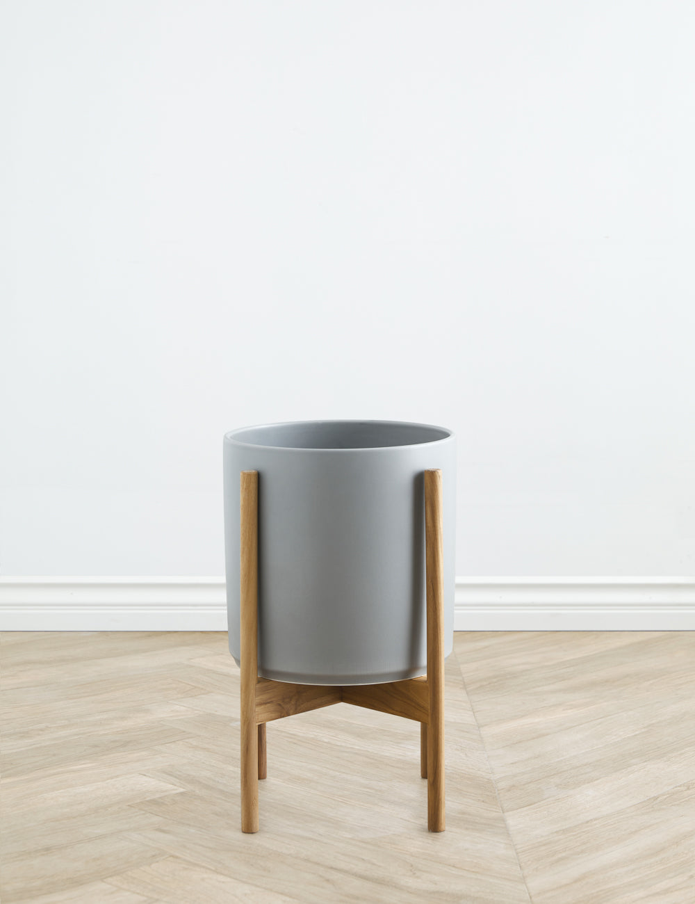 Ceramic Planter Pot + Teak Stand - Black - Image 19
