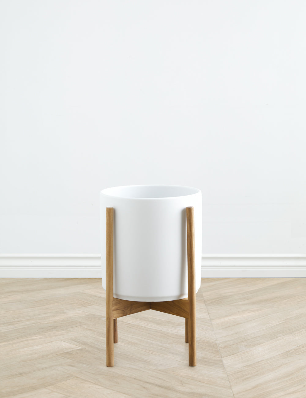 Ceramic Planter Pot + Teak Stand - Black - Image 11