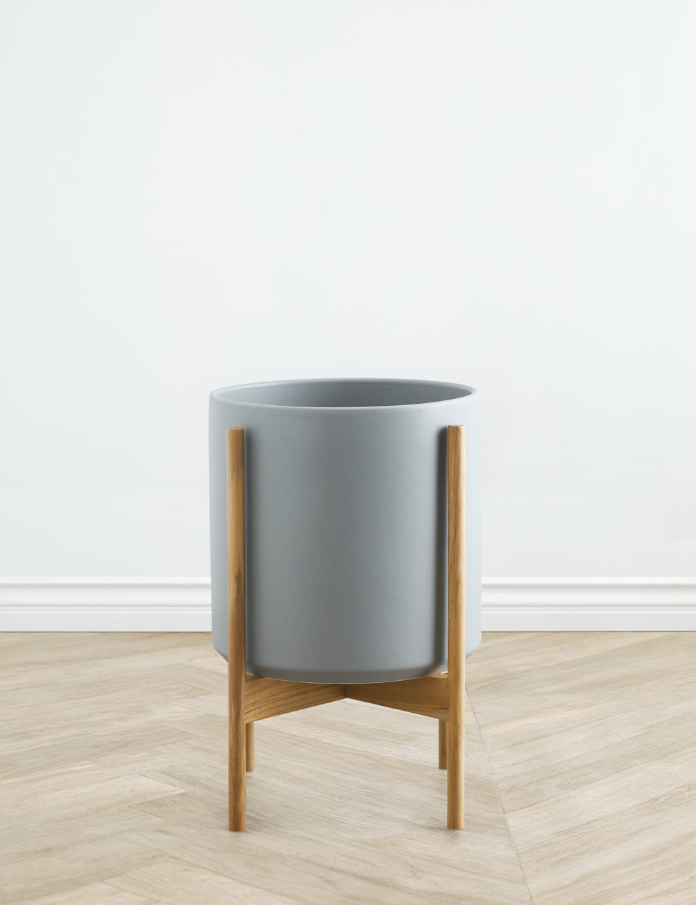 Ceramic Planter Pot + Teak Stand - Black - Image 21