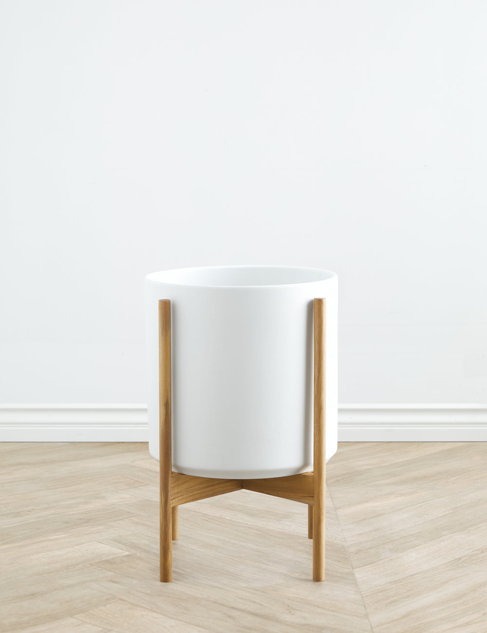 Ceramic Planter Pot + Teak Stand - Black - Image 13