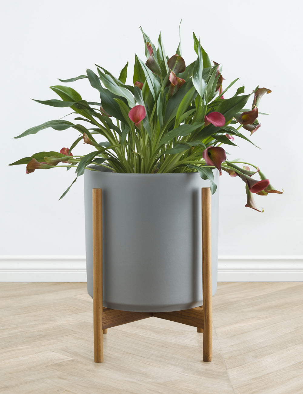 Ceramic Planter Pot + Teak Stand - Black - Image 22