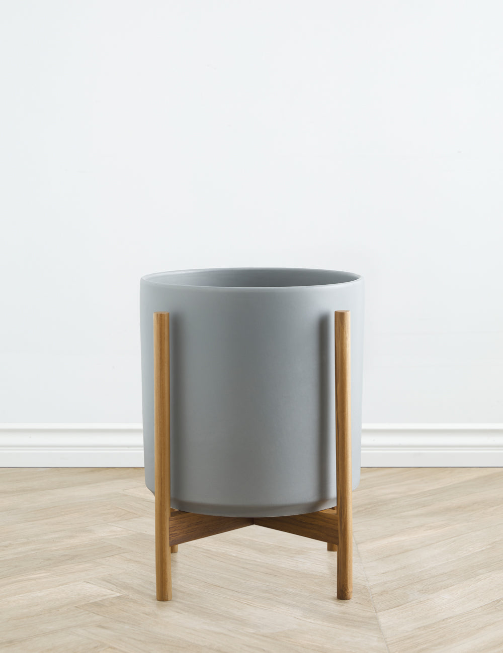 Ceramic Planter Pot + Teak Stand - Black - Image 23