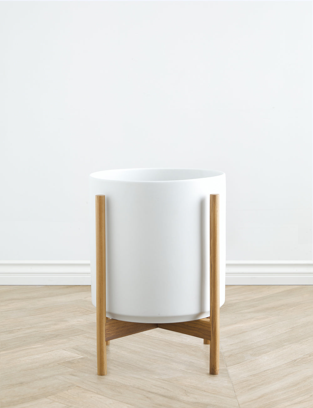 Ceramic Planter Pot + Teak Stand - Black - Image 15