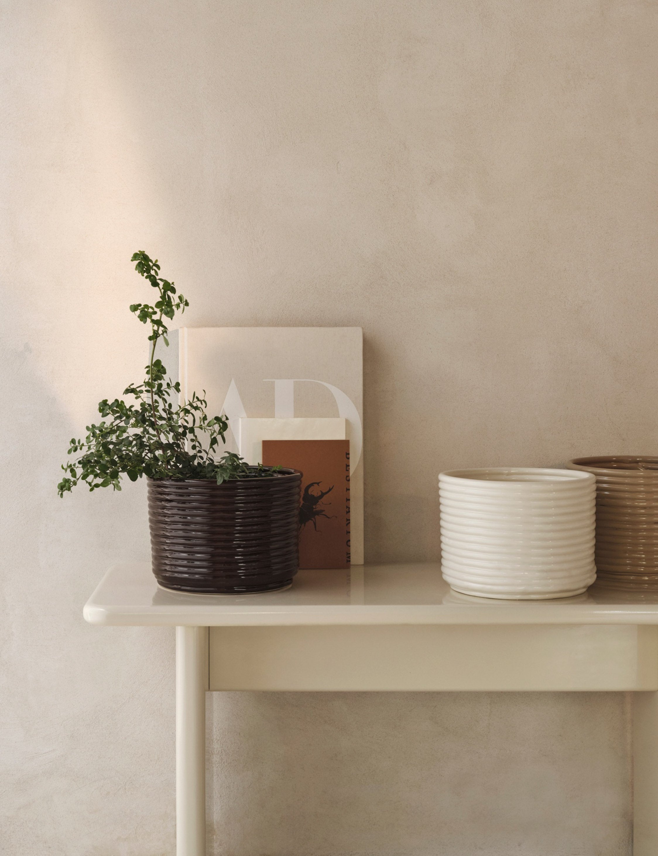 Sculptural Glossy Ceramic Pot - Brown - Image 6