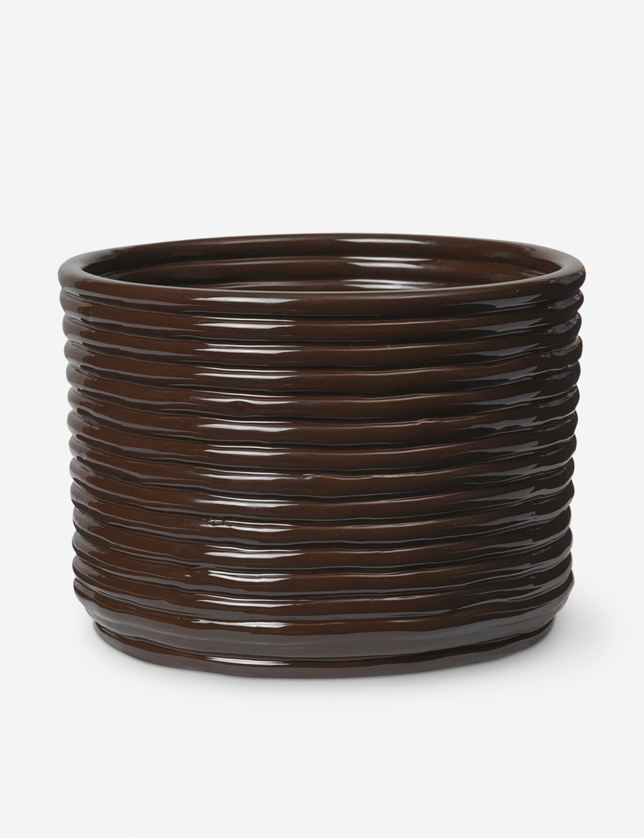 Sculptural Glossy Ceramic Pot - Brown - Image 2