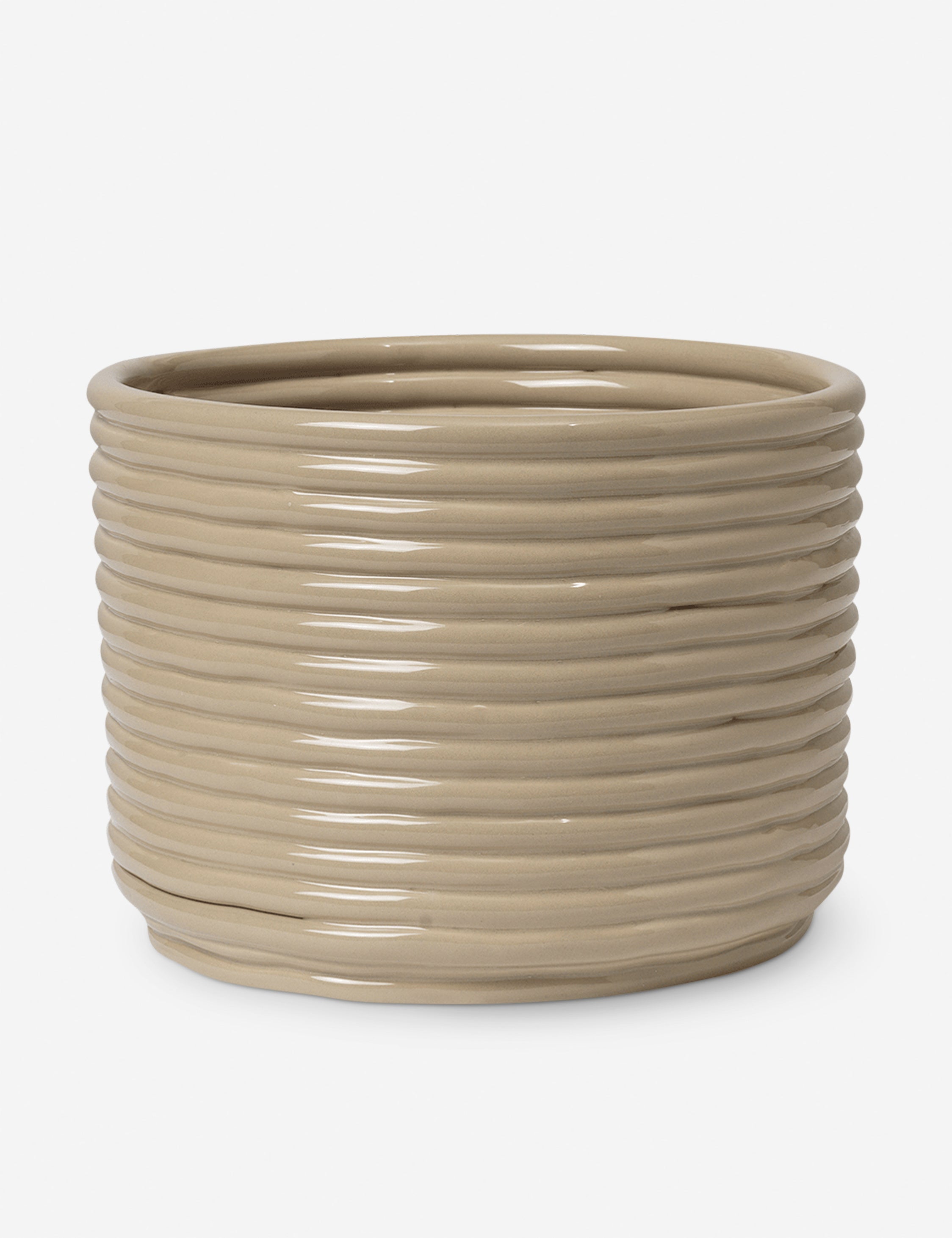 Sculptural Glossy Ceramic Pot - Brown - Image 5